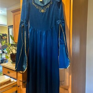 Spirit Royal Blue Long Sleeve Medieval Dress with Gold Trim